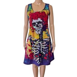 Vintage Dharma Trading Co. Sleeve Less Dress Tie Dye Skull Skeleton Size Small
